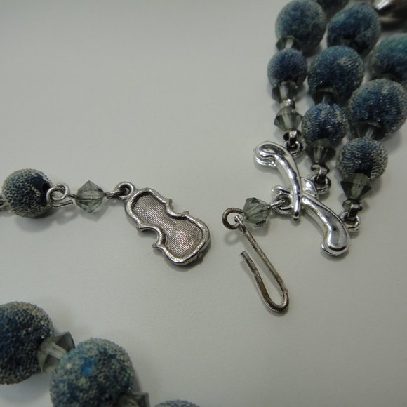 Vintage Fabiola Necklace Earrings Blue Sugar Frosted Beads AB Silver Tone - Picture 6 of 11